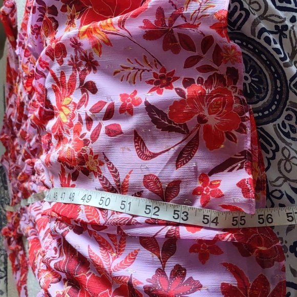 Skies Are Blue XS Semi Sheer Floral Metallic Tiered V-Neck Maxi Dress - Picture 4 of 16